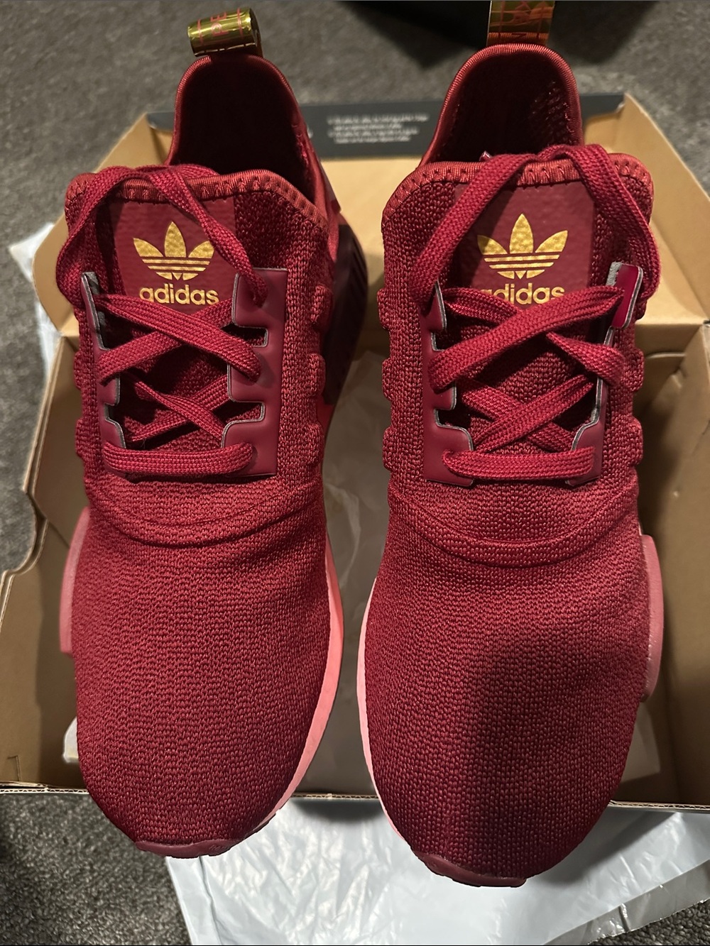 adidas Women's Burgundy Red Athletic Sneakers with Gold Logo